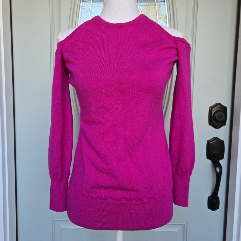 Trina Turk Magenta Merino Wool Cold Shoulder Sweater